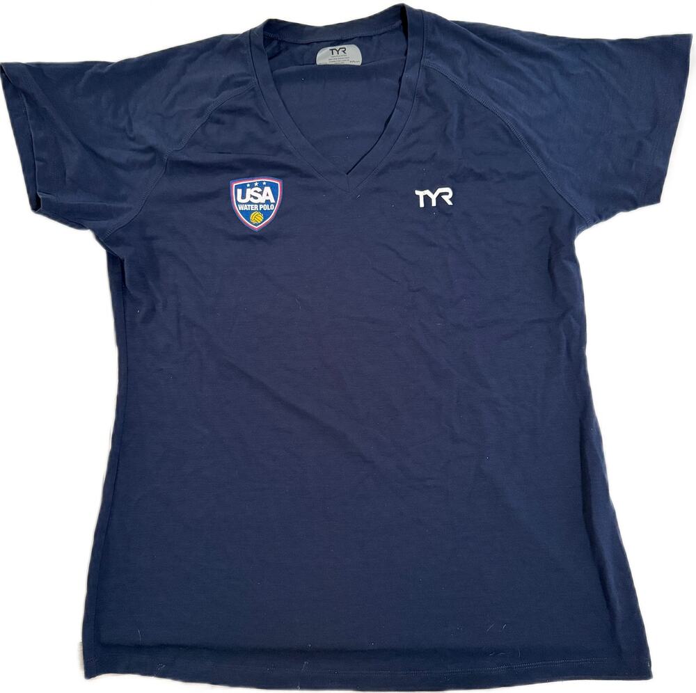 TYR Womens USA Water Polo WP Alliance Tech Tee - Navy V-Neck TFSSTW3A Size XS
